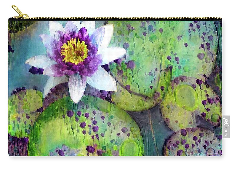 Aquatic Plant Zip Pouch featuring the digital art Jeweled Water Lilies #60 by Amy Cicconi