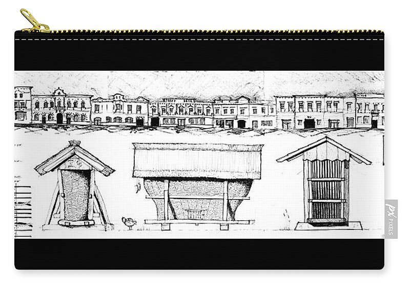 Sustainability Zip Pouch featuring the drawing 6.21.Hungary-3-detail-c by Charlie Szoradi