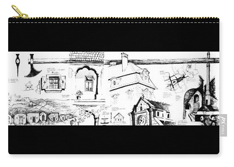 Sustainability Zip Pouch featuring the drawing 6.38.Hungary-4-detail-i by Charlie Szoradi