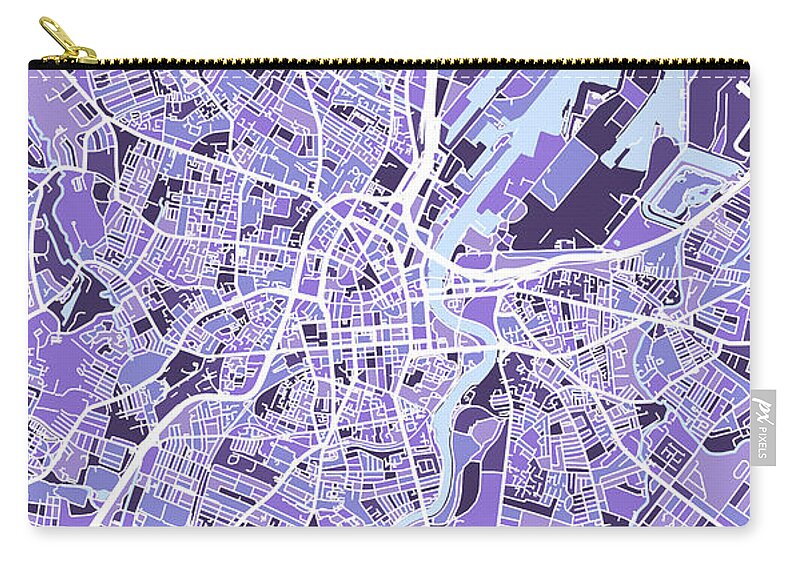 Belfast Zip Pouch featuring the digital art Belfast Northern Ireland City Map #7 by Michael Tompsett