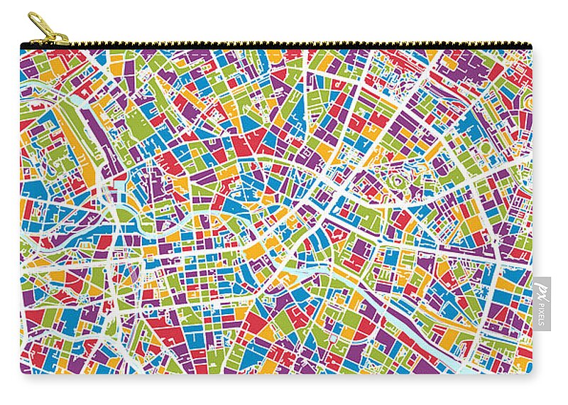 Berlin Zip Pouch featuring the digital art Berlin Germany City Map #7 by Michael Tompsett