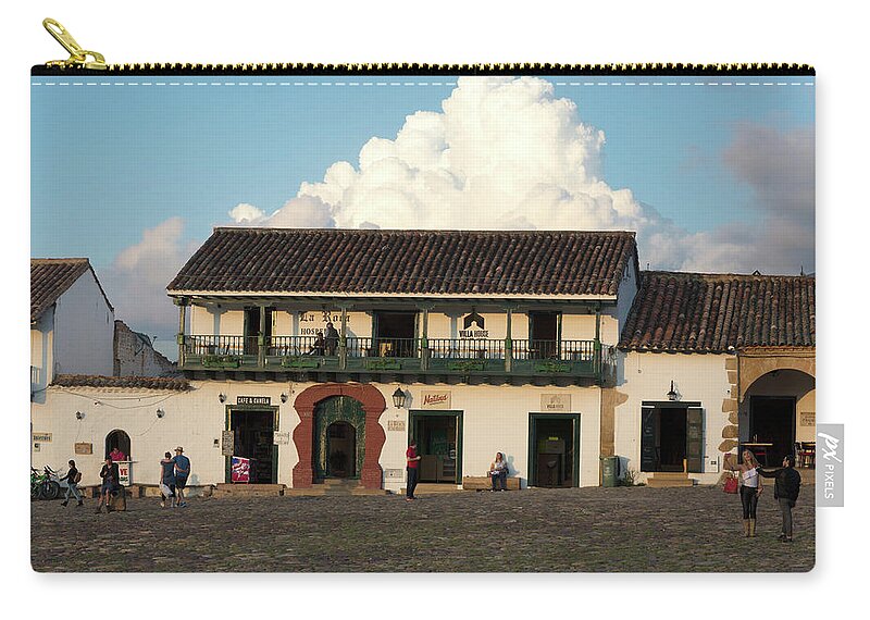 Cobblestones Zip Pouch featuring the digital art Colombia Villa de Leyva Plaza Meyor #7 by Carol Ailles