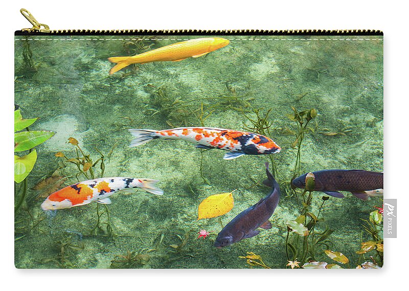Colored Carp Zip Pouch featuring the photograph Colored Carp at Monet's pond #7 by Hisao Mogi