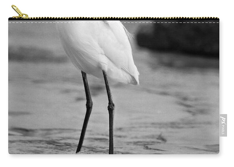  Zip Pouch featuring the photograph Egret in Black and White #7 by Angela Rath