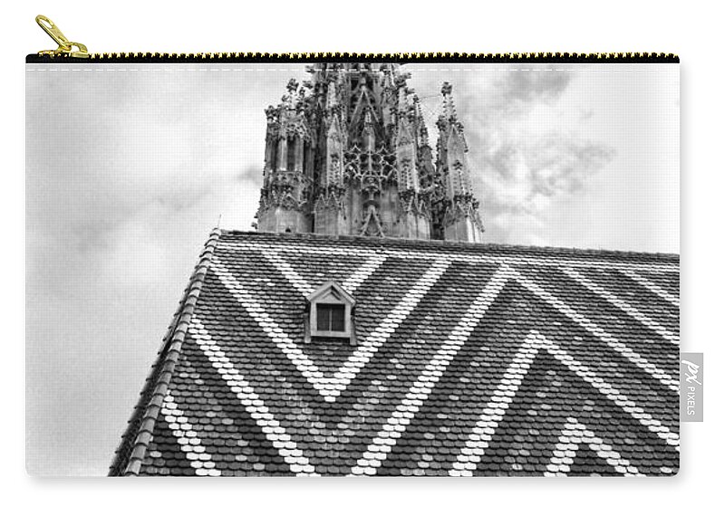 Architecture Zip Pouch featuring the photograph St Stephens Cathedral Vienna in Black and White #8 by Angela Rath