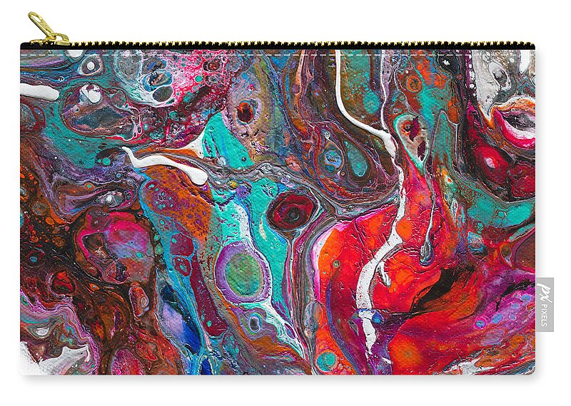 Bright Cheerful Original Fun Fluid Art Abstract Canvas Zip Pouch featuring the painting #727 #727 by Priscilla Batzell Expressionist Art Studio Gallery