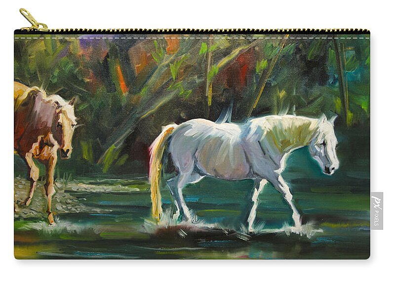 Horse Zip Pouch featuring the painting 7D Horse River by Diane Whitehead