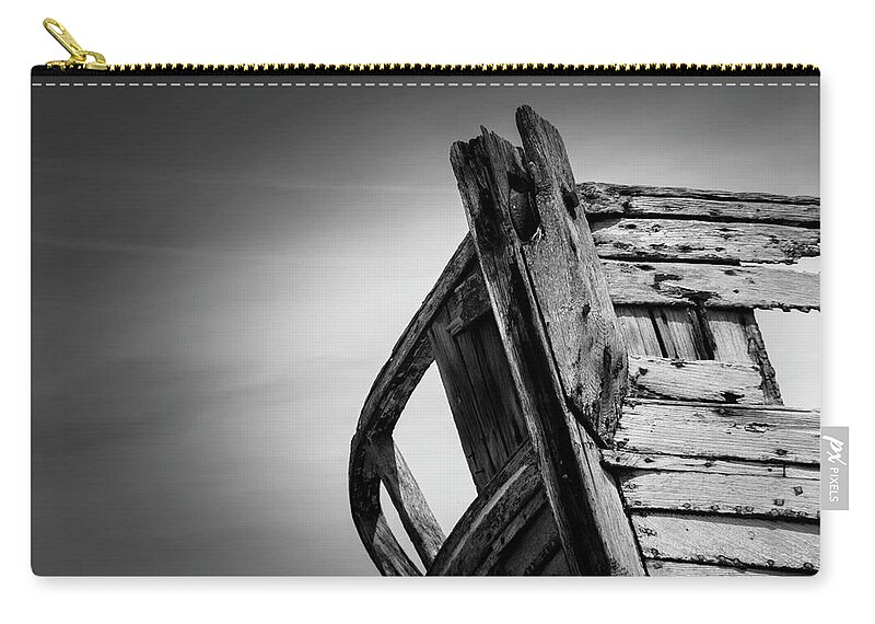 Dungeness Carry-all Pouch featuring the photograph Old Abandoned Boat Landscape BW by Rick Deacon