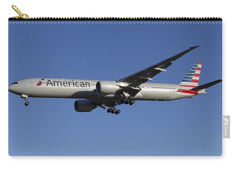 American Zip Pouch featuring the photograph American Airlines Boeing 777 #3 by David Pyatt