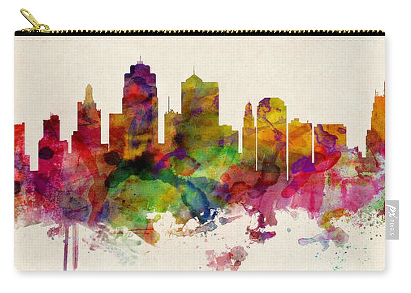 United States Zip Pouch featuring the digital art Kansas City Skyline #9 by Michael Tompsett