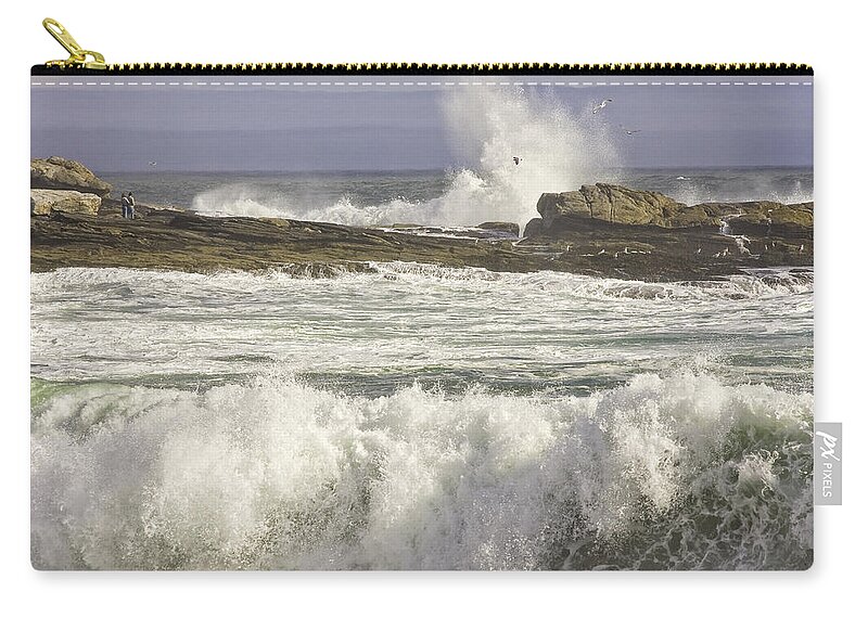 Maine Zip Pouch featuring the photograph Large Waves Near Pemaquid Point On The Coast Of Maine #9 by Keith Webber Jr