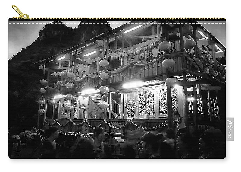 Liusanjie Zip Pouch featuring the photograph Liu Sanjie Grand View Garden - Black and white photograph - China Guilin scenery -ArtToPan- #9 by Artto Pan