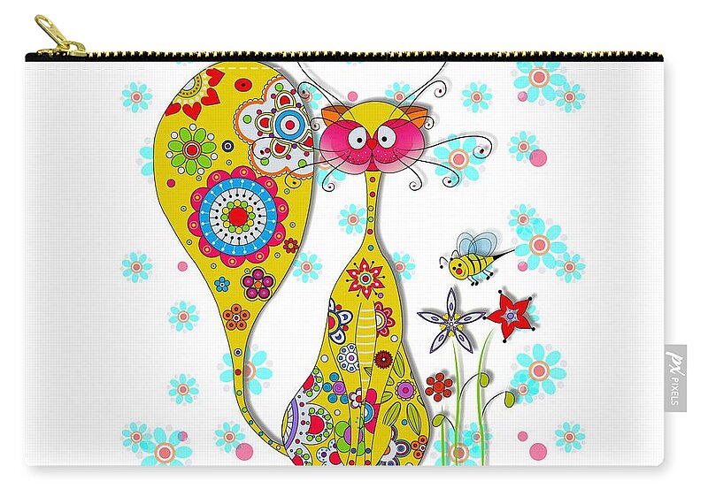 Cat Zip Pouch featuring the digital art A Cat and a little bee by Isabel Salvador