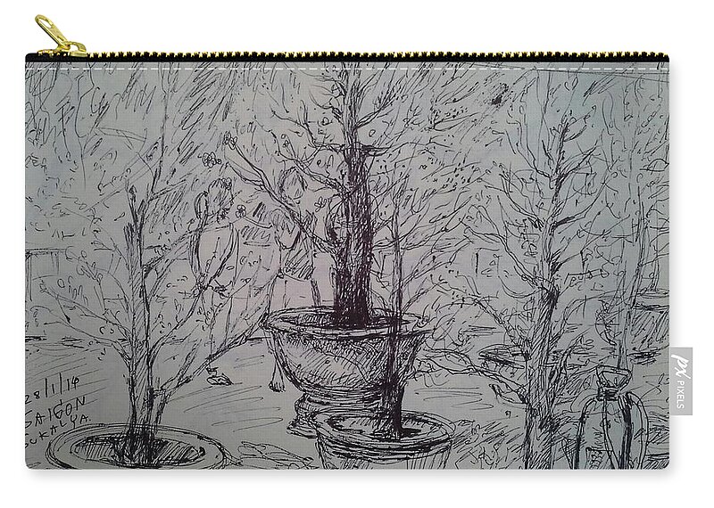 Park Zip Pouch featuring the drawing A city park by Sukalya Chearanantana