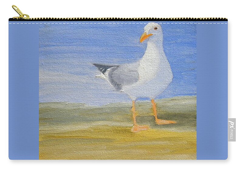 Bird Seagull Ocean Beach Zip Pouch featuring the painting A Day At The Beach by Scott W White