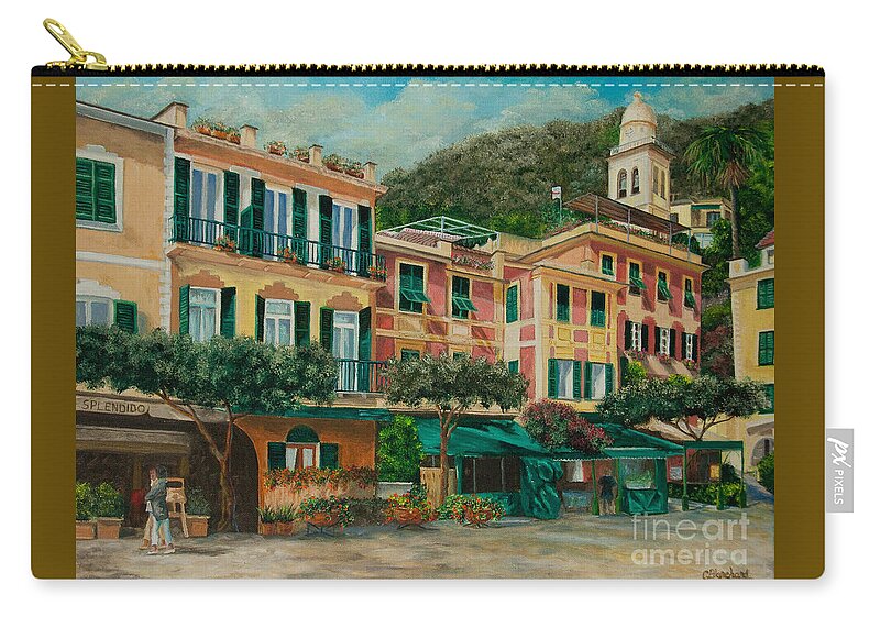 Portofino Italy Art Zip Pouch featuring the painting A Day in Portofino by Charlotte Blanchard