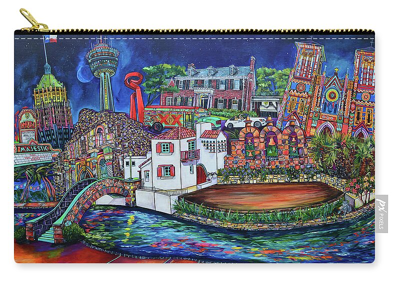 San Antonio River Walk Zip Pouch featuring the painting A Dos XX Kinda Night by Patti Schermerhorn