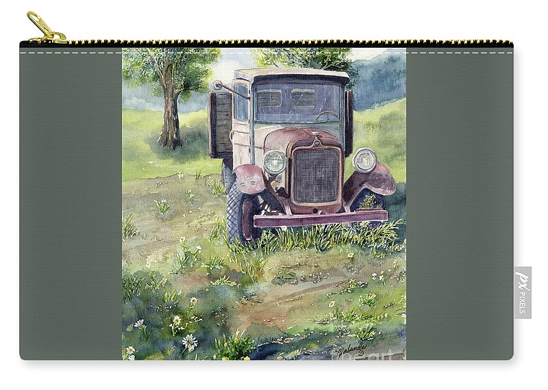 Vintage Truck Zip Pouch featuring the painting A Fading Memory by Malanda Warner