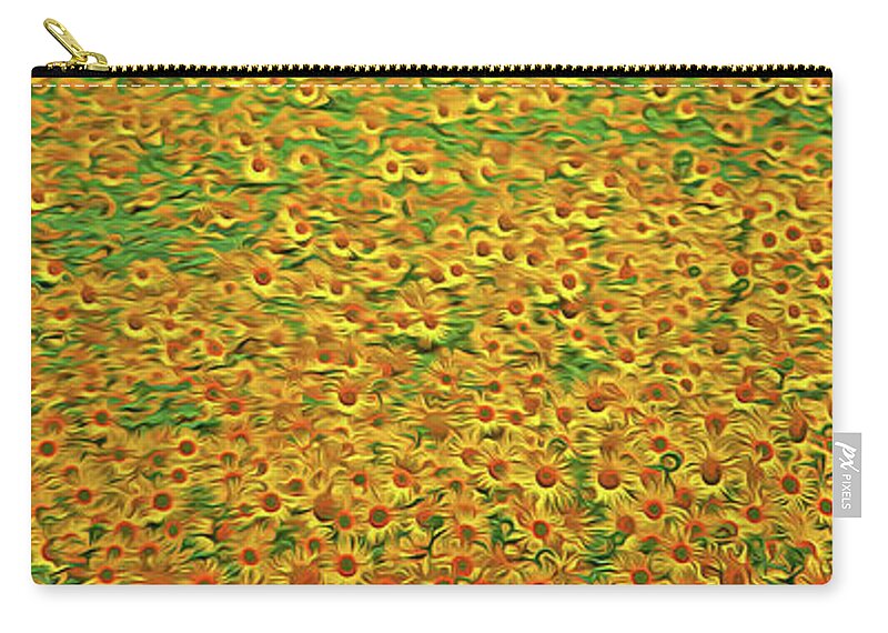 A Field Of Sunflowers Zip Pouch featuring the digital art A Field of Sunflowers - Spain by Mary Machare