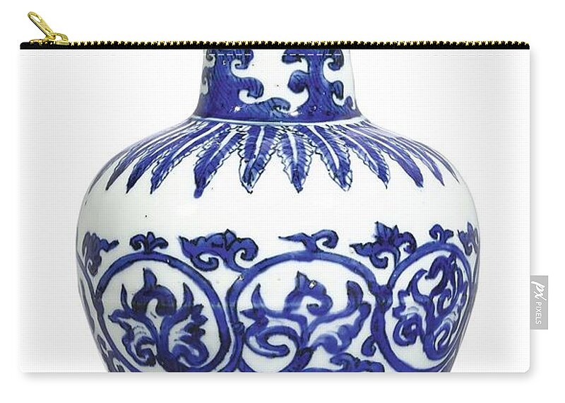 Blue Chinese Porcelain Lamp Zip Pouch featuring the painting A Fine And Rare Blue And White 'arrow' Vase Mark And Period Of Wanli by Celestial Images