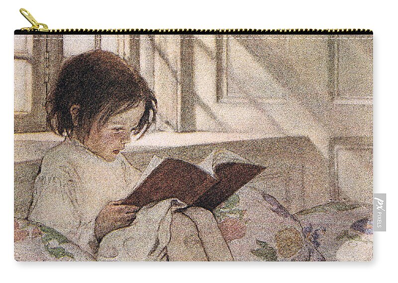 Girl Zip Pouch featuring the drawing A girl reading by Jessie Willcox Smith