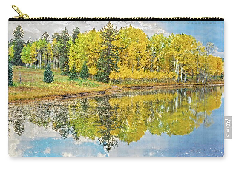Fall Colors Zip Pouch featuring the photograph A Lakeside Willowwacks by Bijan Pirnia