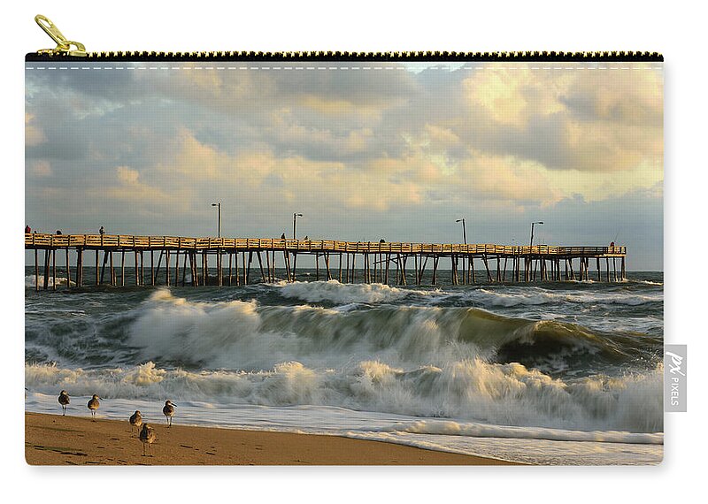 Outer Banks Zip Pouch featuring the photograph A Little Too Rough by Jamie Pattison