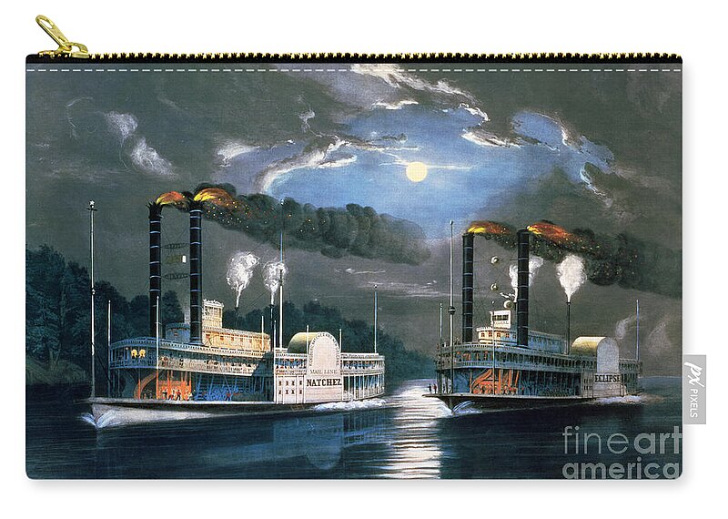 A Midnight Race On The Mississippi Zip Pouch featuring the painting A Midnight Race on the Mississippi by Currier and Ives