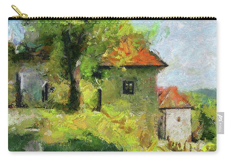 Landscape Zip Pouch featuring the painting A Mighty Linden Tree at the Castle by Dragica Micki Fortunaa m