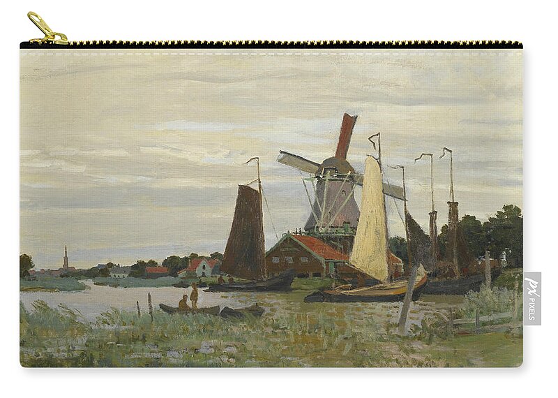French Art Zip Pouch featuring the painting A Mill in Zaandam by Claude Monet