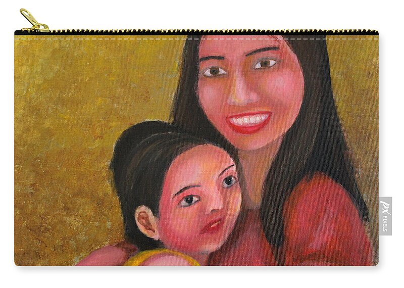Mom Zip Pouch featuring the painting A Moment with Mom by Cyril Maza