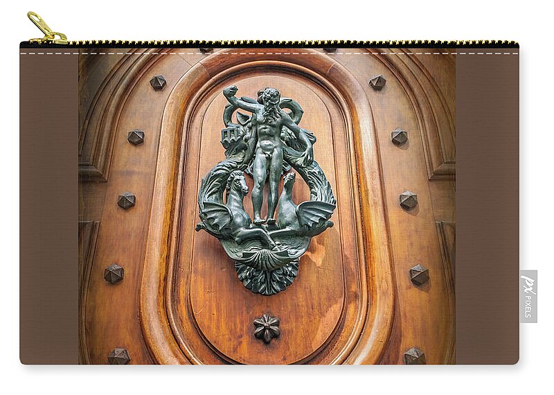 Door Zip Pouch featuring the photograph A Most Unusual Door Knocker in Geneva Old Town by Carol Japp