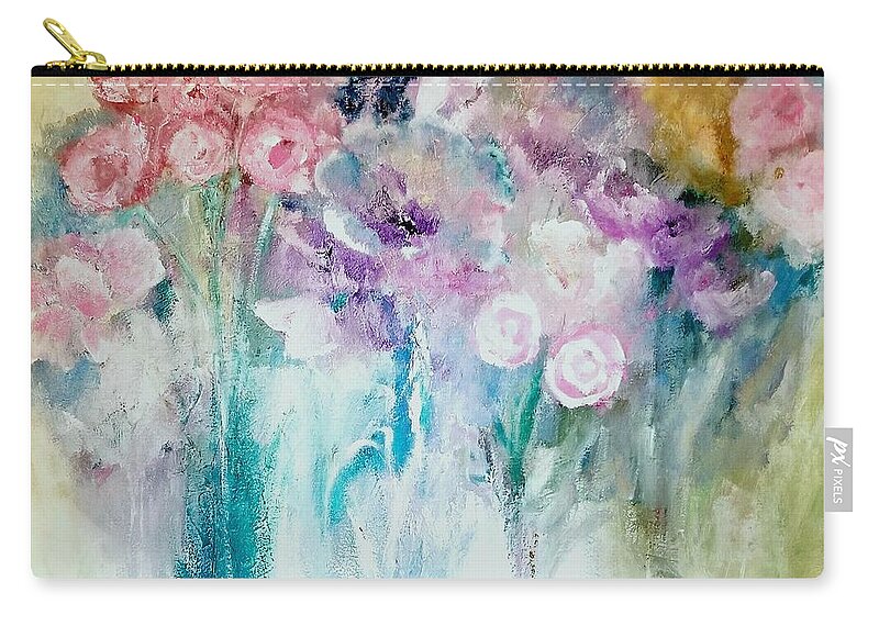Mother's Zip Pouch featuring the digital art A Mothers Day Floral Acrylic Painting by Lisa Kaiser by Lisa Kaiser