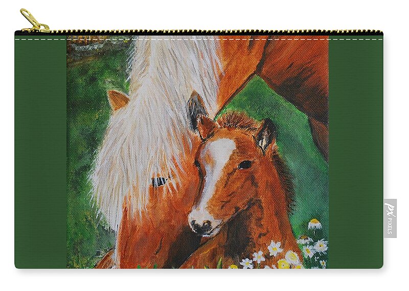 Horse Zip Pouch featuring the painting A Mothers Love by Leslie Allen