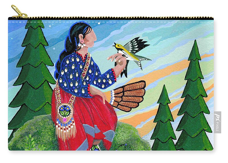 Native Americanart Work Zip Pouch featuring the painting A New Song Arrives by Chholing Taha
