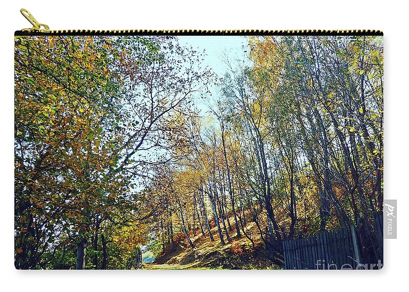 Path Zip Pouch featuring the photograph A path in the autumn by Amalia Suruceanu