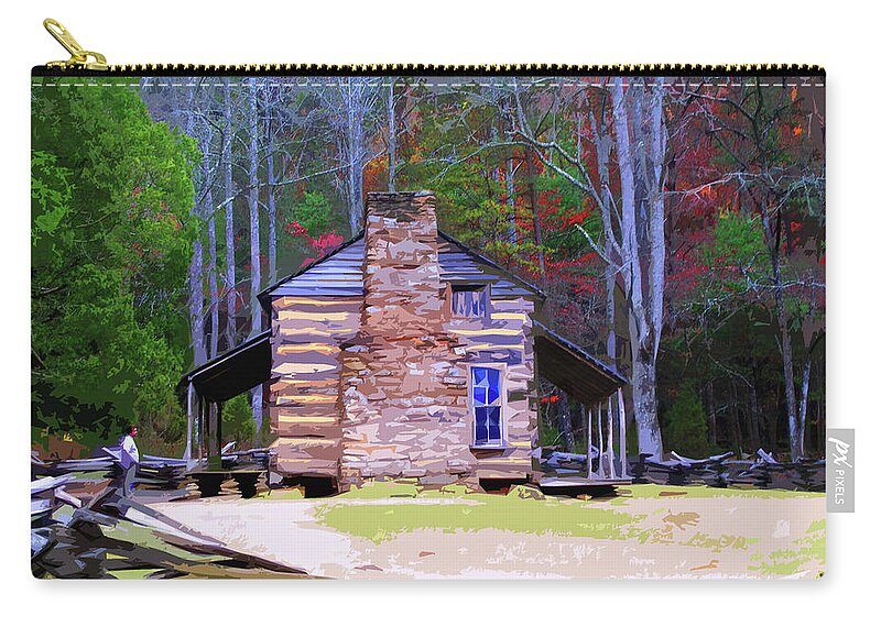 Log Cabin Zip Pouch featuring the painting A Place in the Woods by CHAZ Daugherty