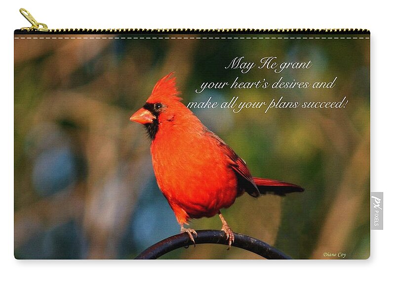 Cardinal Red Bird Bright Brilliant Showy Fowl Pray Prayer Desires Plans God Almighty Succeed Midwest Zip Pouch featuring the photograph A Prayer For You by Diane Lindon Coy