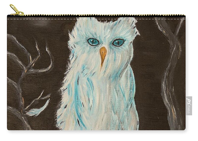 Owl Zip Pouch featuring the painting Quiet Night by Neslihan Ergul Colley