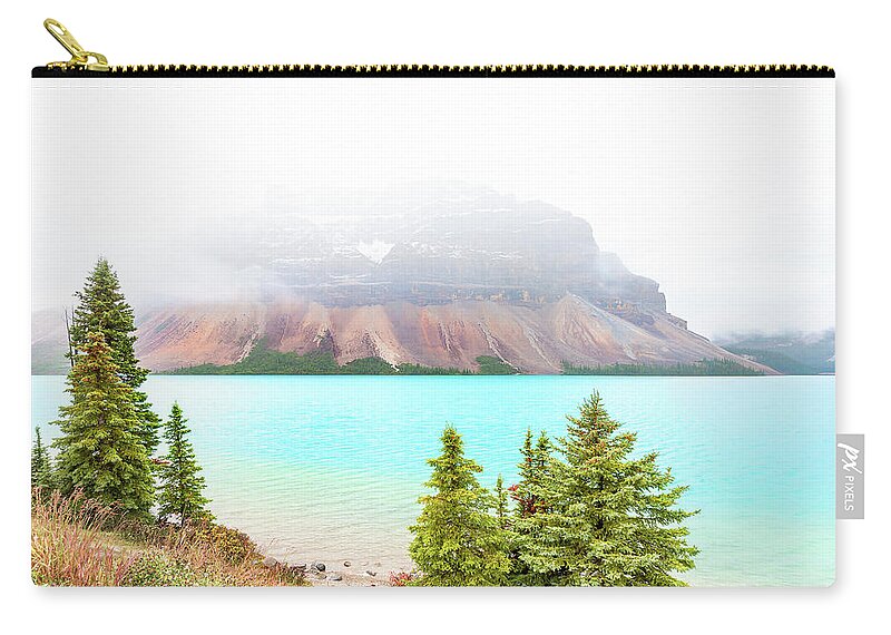 Rockies; Rocky Mountain; John Poon; Banff; Jasper; Lake Louise; Reflections; Caneo; Lake; Clear Water; Snow; Peak; Mountain; Alberta; Scenic; Serene; Atmospheric; Glacier; Ice; Turquoise; Bow River; Num Ti Jah; Crowfoot Mountain Zip Pouch featuring the photograph A Quiet Place by John Poon
