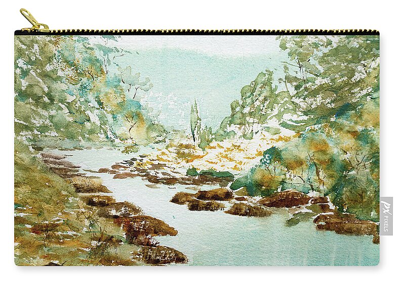 Australia Zip Pouch featuring the painting A Quiet Stream in Tasmania by Dorothy Darden