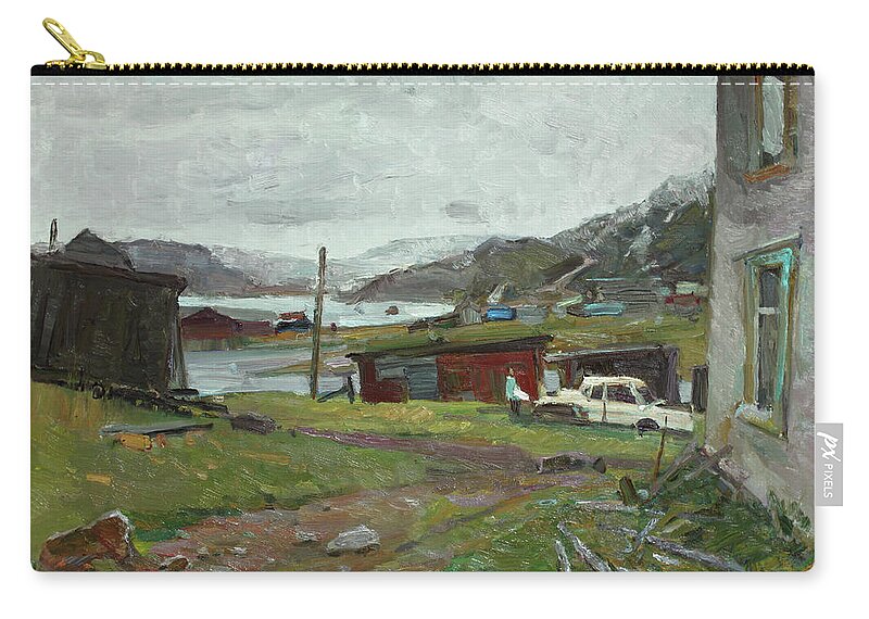 Landscape Zip Pouch featuring the painting A rainy night by Juliya Zhukova