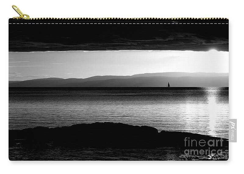 Digital Black And White Photo Zip Pouch featuring the photograph A Rock at Freycinet BW by Tim Richards