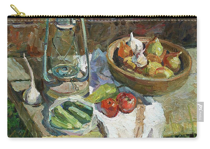 Paraffin Stove Zip Pouch featuring the painting A rustic still life by Juliya Zhukova