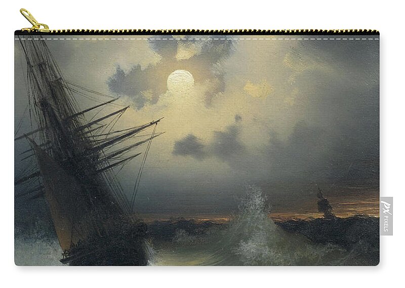 Ivan Konstantinovich Aivazovsky (1817 Feodosia 1900) A Sailing Ship On A High Sea By Moonlight Carry-all Pouch featuring the painting A sailing ship on a high sea by moonlight by MotionAge Designs