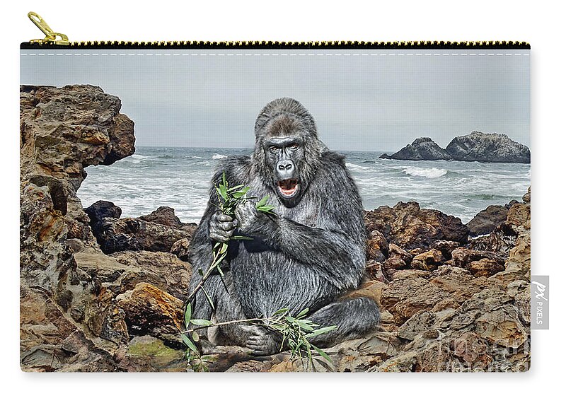 Two Silverback Gorillas Zip Pouch featuring the photograph A Silverback Gorilla Down By the Shore by Jim Fitzpatrick