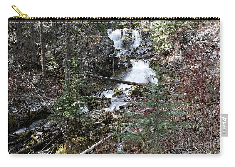 Waterfall Zip Pouch featuring the photograph A simple Autumn waterfall by Jeff Swan