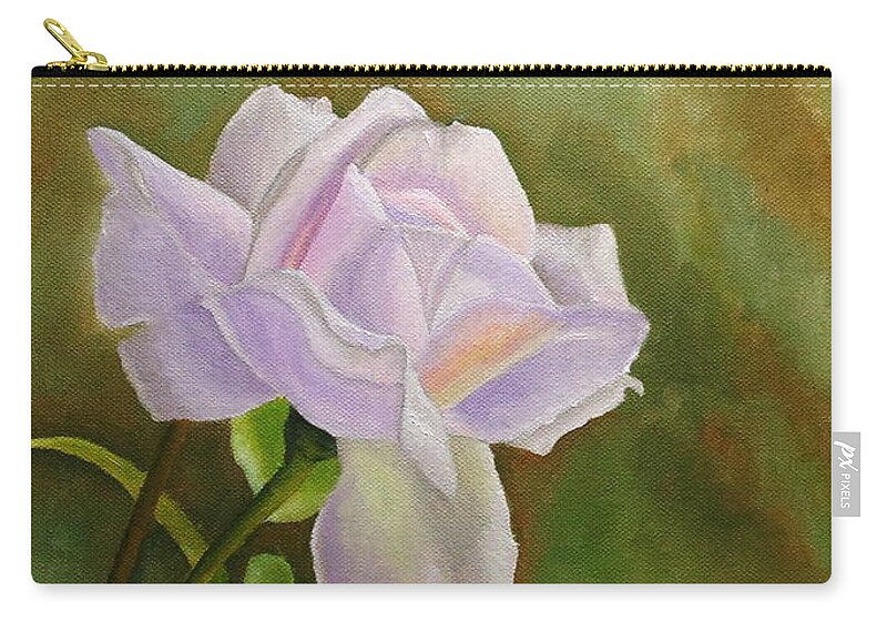 Pink Rose Zip Pouch featuring the painting A Single Rose by Angeles M Pomata