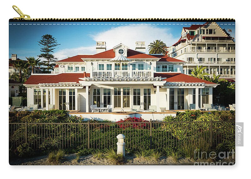 Beach Zip Pouch featuring the photograph A Small Cottage at the Hotel del Coronado by David Levin