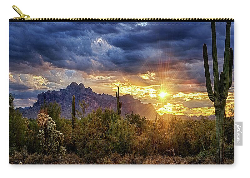 Sunrise Zip Pouch featuring the photograph A Sonoran Desert Sunrise - Square by Saija Lehtonen